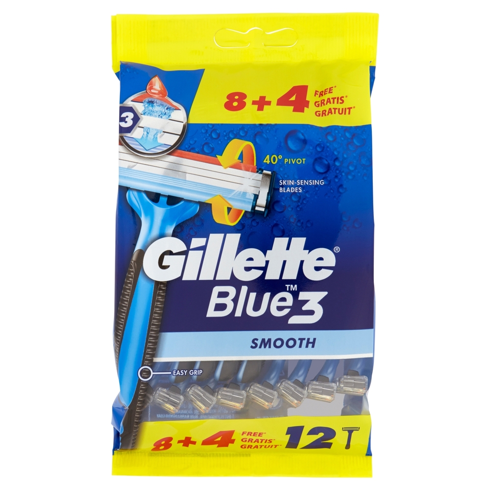 Gillette Blue3 Smooth Rasoio da Uomo Usa e Getta - 8 rasoi + 4 Gratis